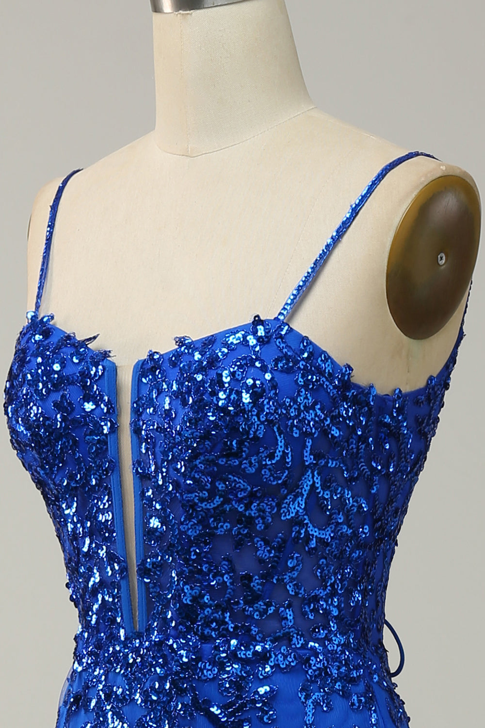 Sparkly Blue Sheath Sequins Long Prom Dress with Slit