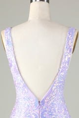 Lavender Sparkly Tight Homecoming Dress with Backless