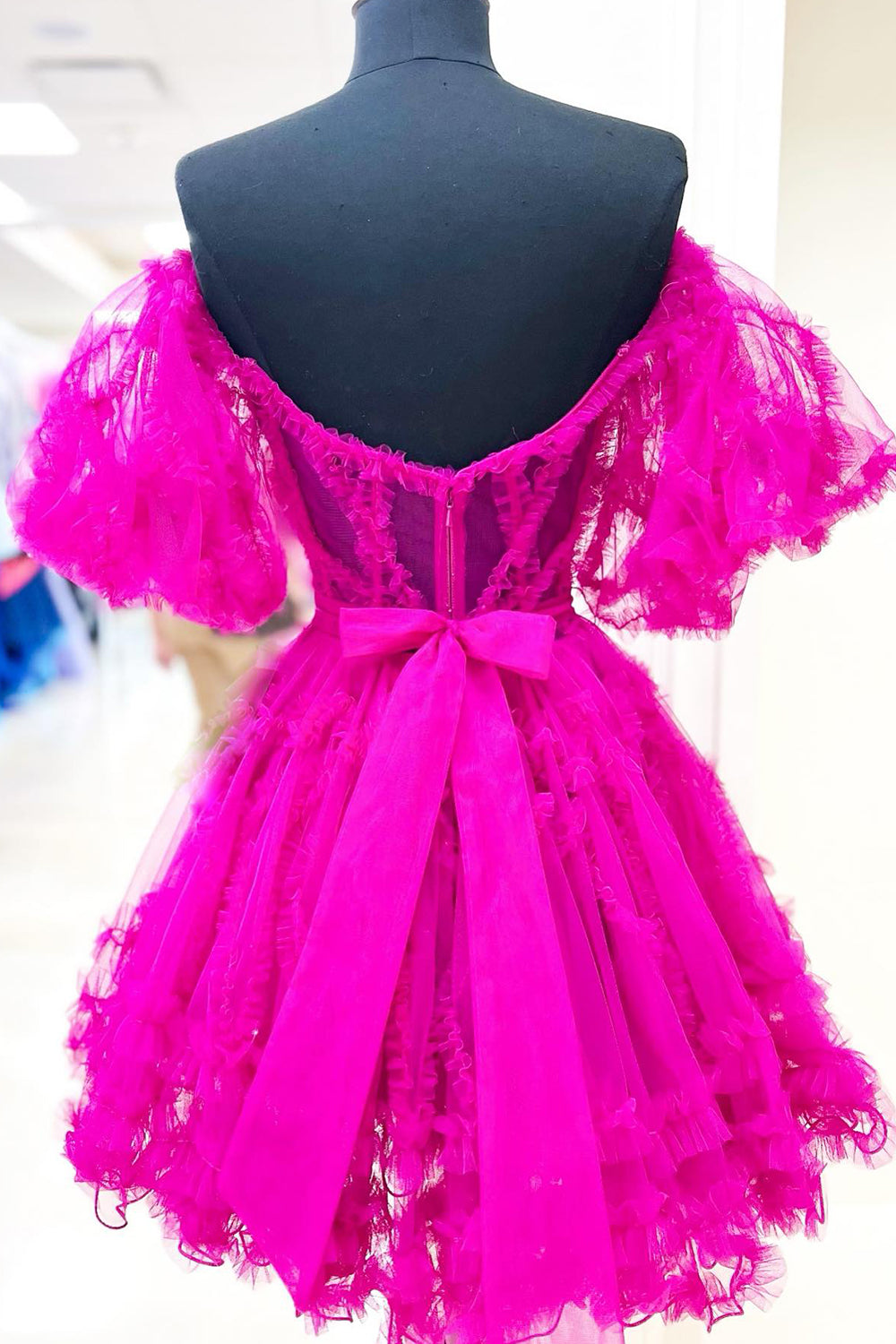 Fuchsia Corset A-Line Short Homecoming Dress