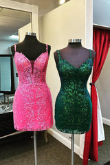 Sparkly Dark Green Sequined Tight Short Homecoming Dress