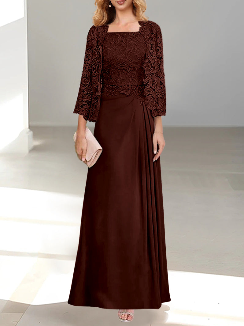 2 A Line Scoop Mother of the Bride Dresses with Pleated & Lace Appliques Long