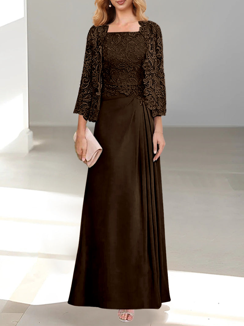 2 A Line Scoop Mother of the Bride Dresses with Pleated & Lace Appliques Long