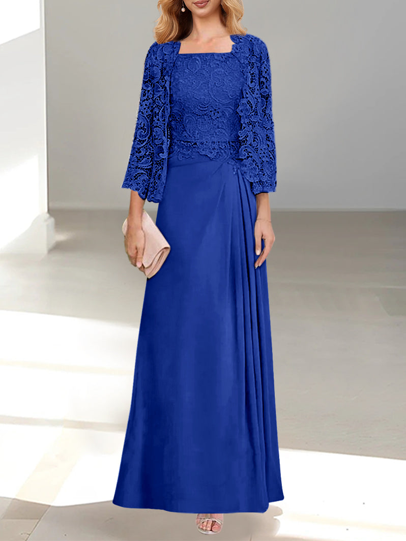 2 A Line Scoop Mother of the Bride Dresses with Pleated & Lace Appliques Long