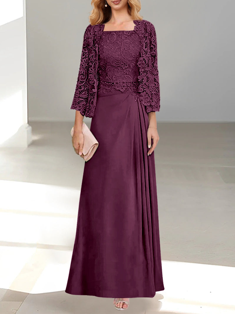 2 A Line Scoop Mother of the Bride Dresses with Pleated & Lace Appliques Long