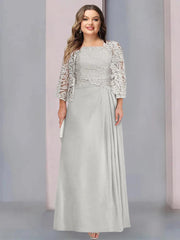 2 A Line Scoop Mother of the Bride Dresses with Pleated & Lace Appliques Long
