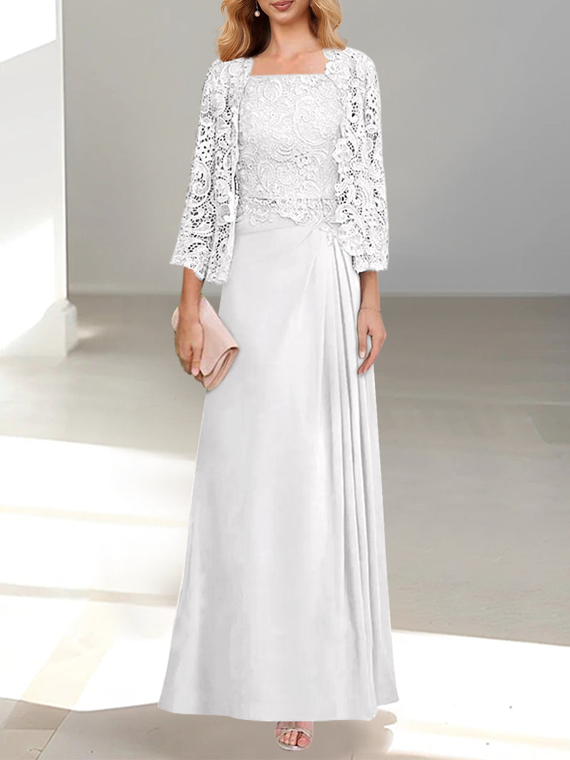 2 A Line Scoop Mother of the Bride Dresses with Pleated & Lace Appliques Long