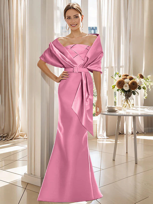 2 Piece Long Trumpet Dresses for Mother of the Bride & Groom with Wrap