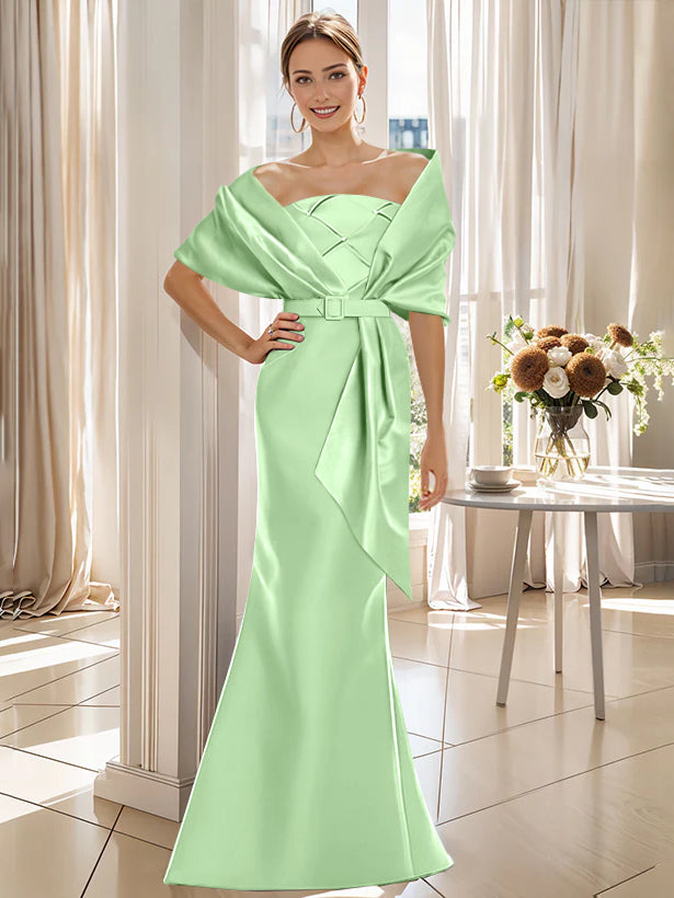 2 Piece Long Trumpet Dresses for Mother of the Bride & Groom with Wrap