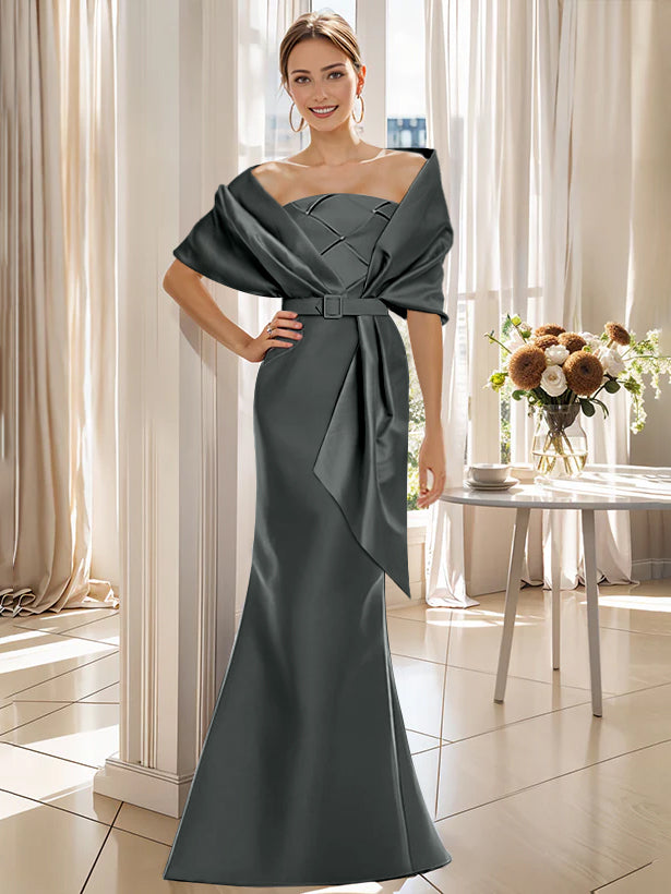2 Piece Long Trumpet Dresses for Mother of the Bride & Groom with Wrap