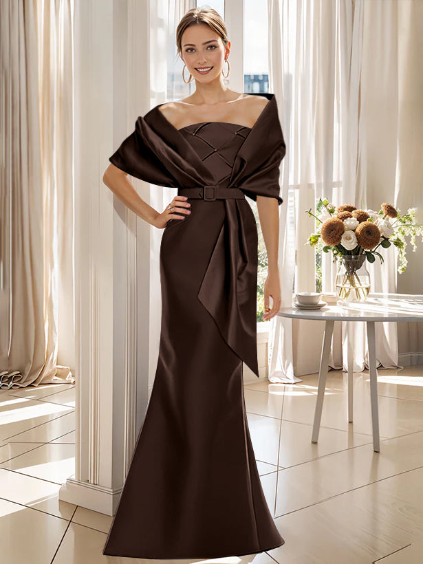 2 Piece Long Trumpet Dresses for Mother of the Bride & Groom with Wrap