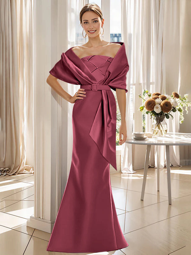2 Piece Long Trumpet Dresses for Mother of the Bride & Groom with Wrap
