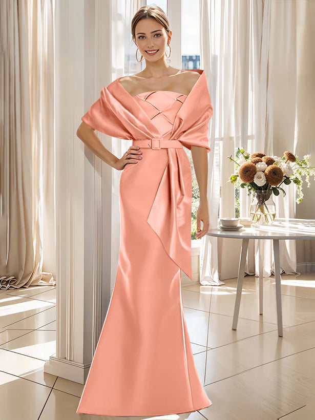 2 Piece Long Trumpet Dresses for Mother of the Bride & Groom with Wrap
