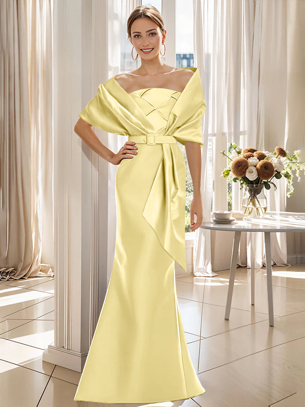 2 Piece Long Trumpet Dresses for Mother of the Bride & Groom with Wrap