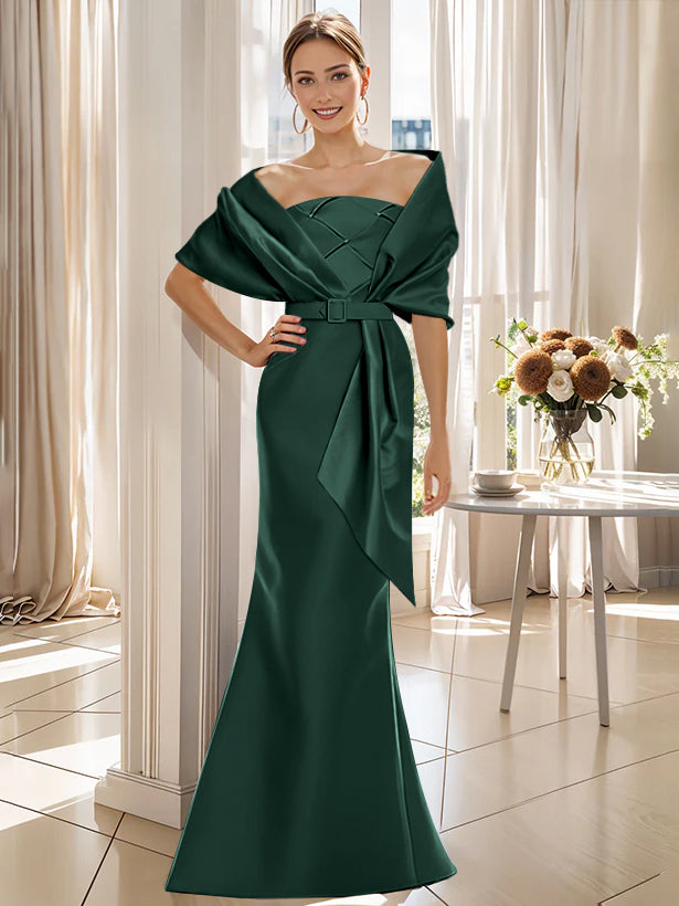 2 Piece Long Trumpet Dresses for Mother of the Bride & Groom with Wrap