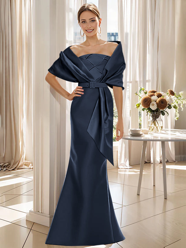2 Piece Long Trumpet Dresses for Mother of the Bride & Groom with Wrap