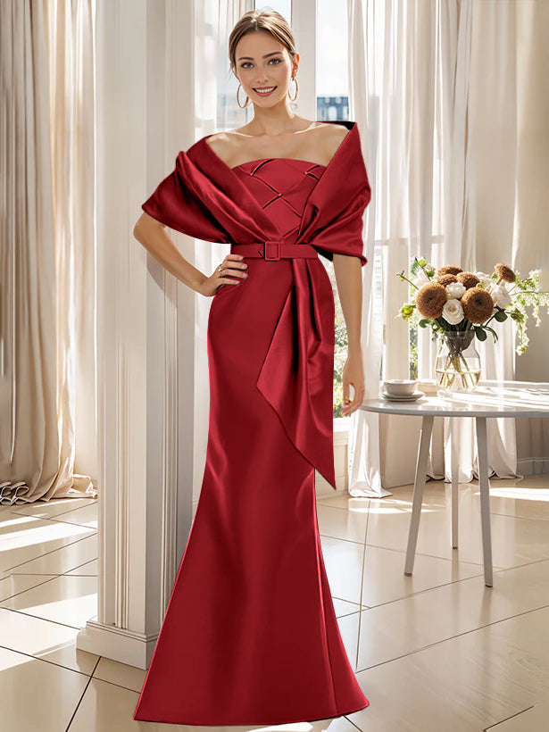 2 Piece Long Trumpet Dresses for Mother of the Bride & Groom with Wrap
