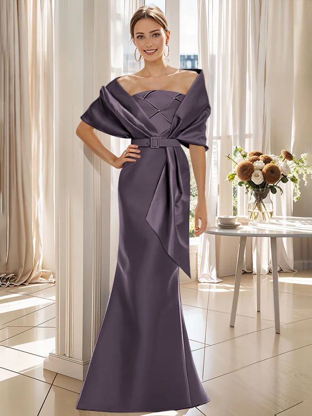 2 Piece Long Trumpet Dresses for Mother of the Bride & Groom with Wrap