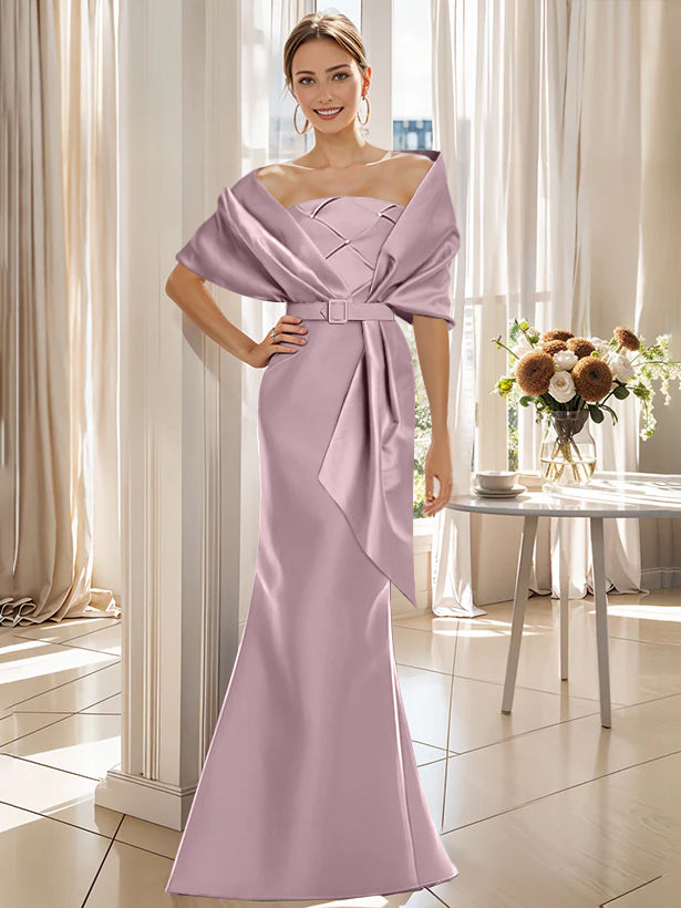2 Piece Long Trumpet Dresses for Mother of the Bride & Groom with Wrap