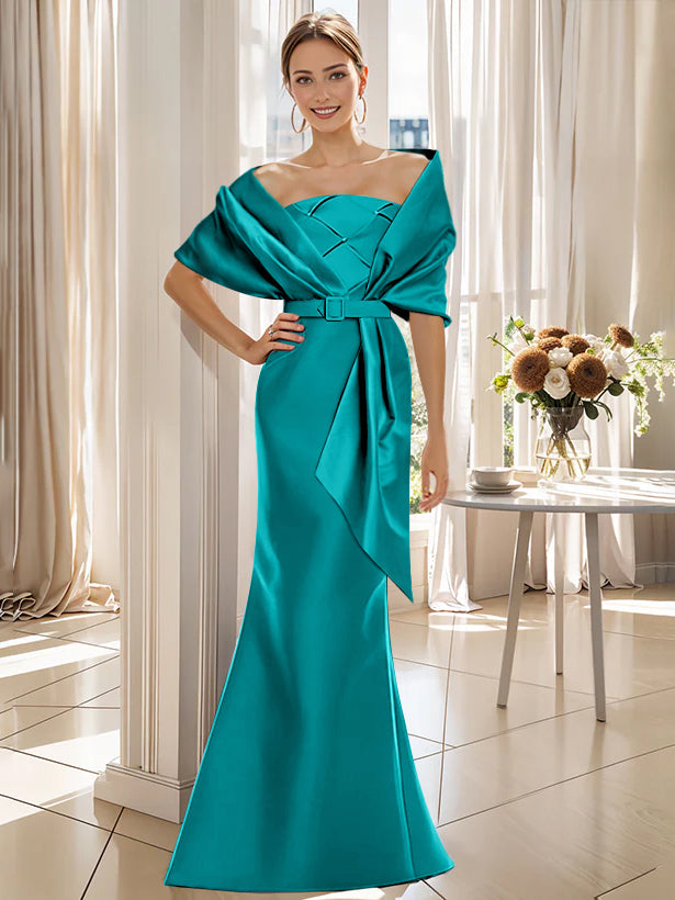 2 Piece Long Trumpet Dresses for Mother of the Bride & Groom with Wrap