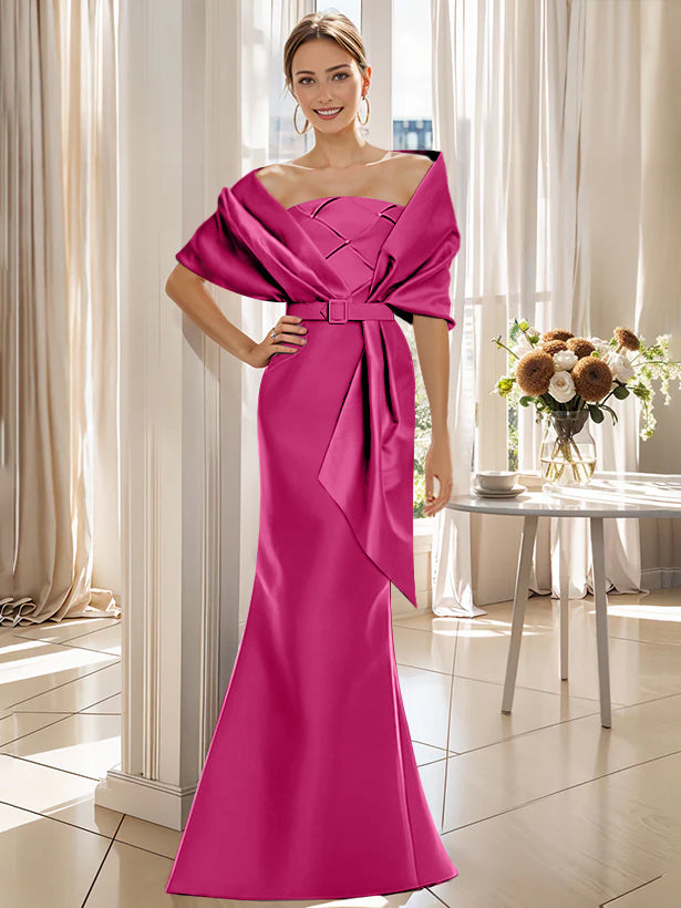 2 Piece Long Trumpet Dresses for Mother of the Bride & Groom with Wrap