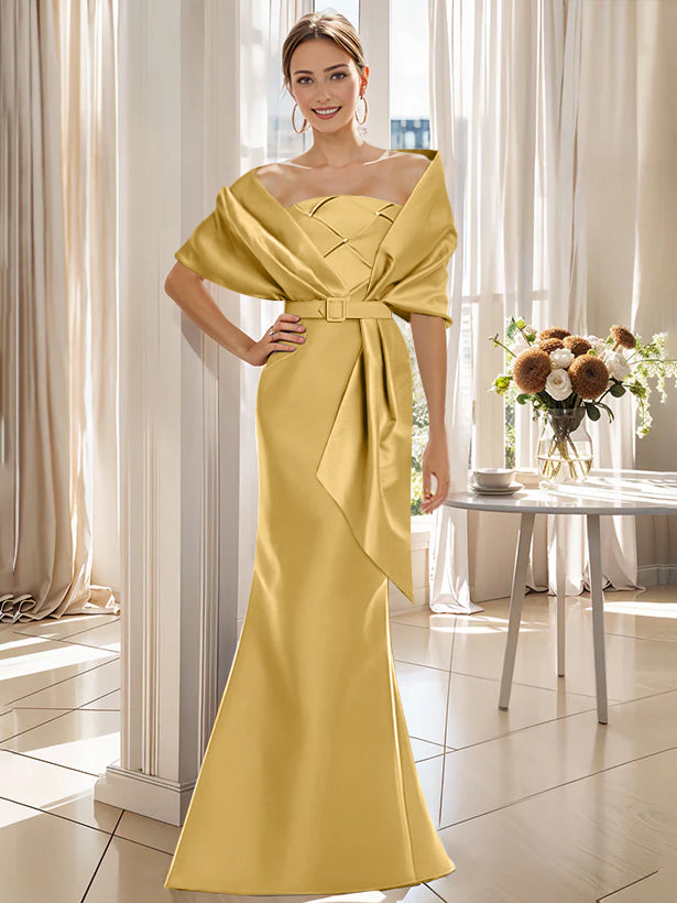 2 Piece Long Trumpet Dresses for Mother of the Bride & Groom with Wrap