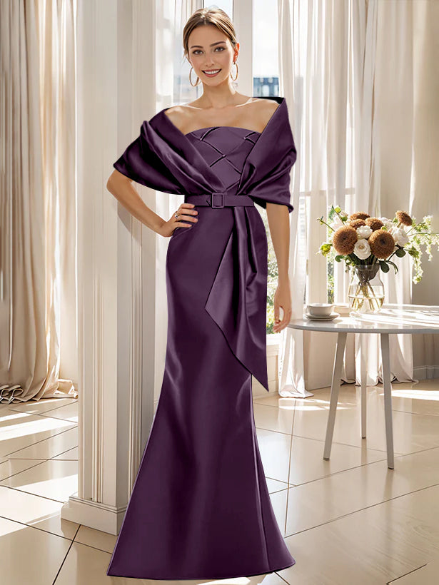 2 Piece Long Trumpet Dresses for Mother of the Bride & Groom with Wrap