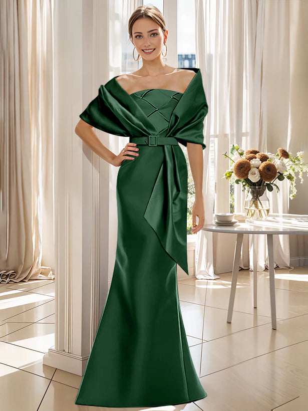 2 Piece Long Trumpet Dresses for Mother of the Bride & Groom with Wrap