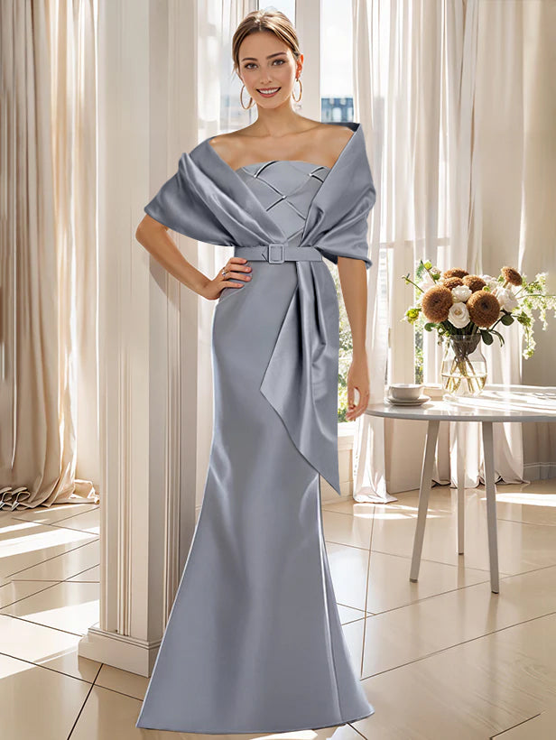 2 Piece Long Trumpet Dresses for Mother of the Bride & Groom with Wrap