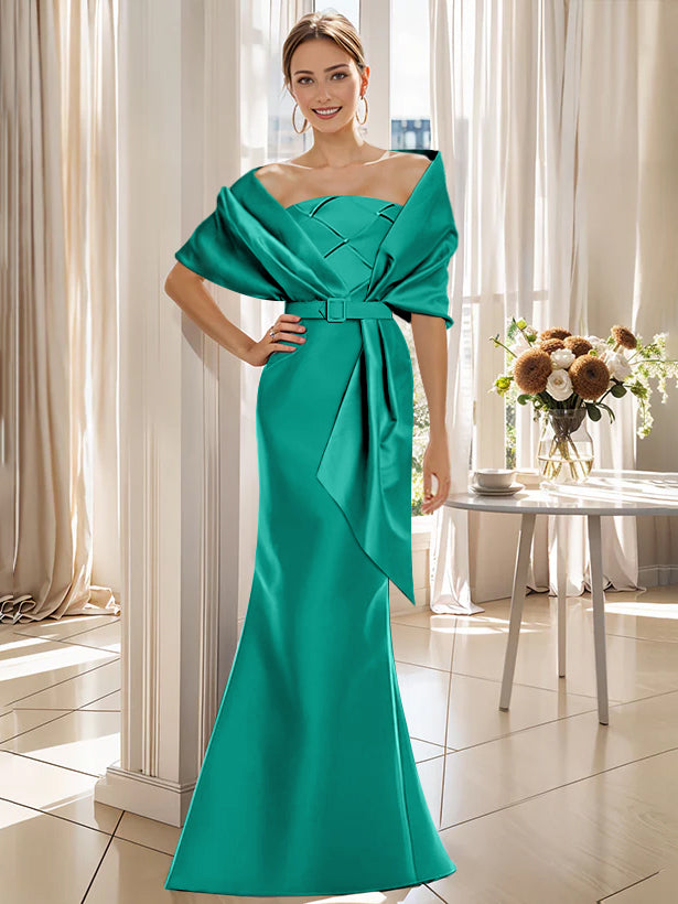 2 Piece Long Trumpet Dresses for Mother of the Bride & Groom with Wrap
