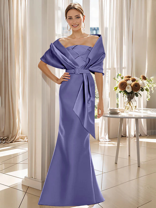 2 Piece Long Trumpet Dresses for Mother of the Bride & Groom with Wrap