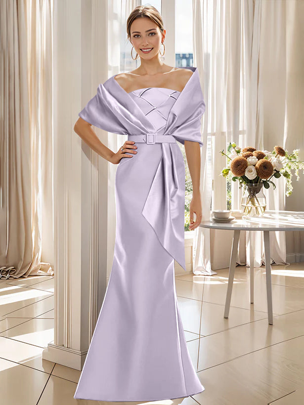 2 Piece Long Trumpet Dresses for Mother of the Bride & Groom with Wrap