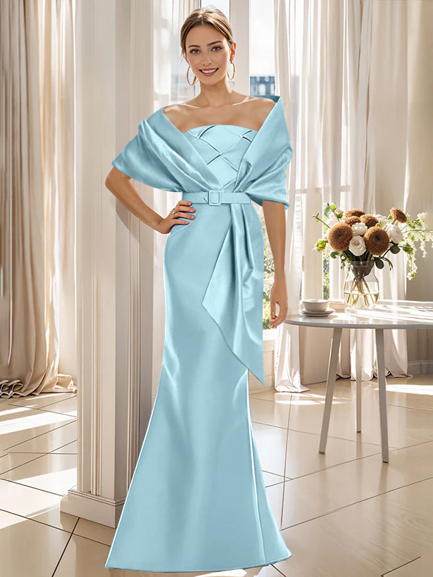 2 Piece Long Trumpet Dresses for Mother of the Bride & Groom with Wrap