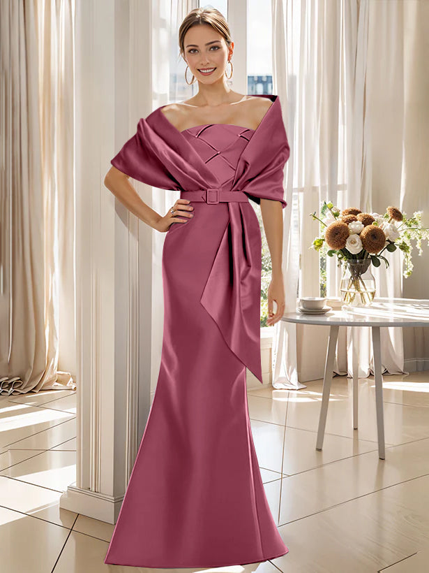 2 Piece Long Trumpet Dresses for Mother of the Bride & Groom with Wrap