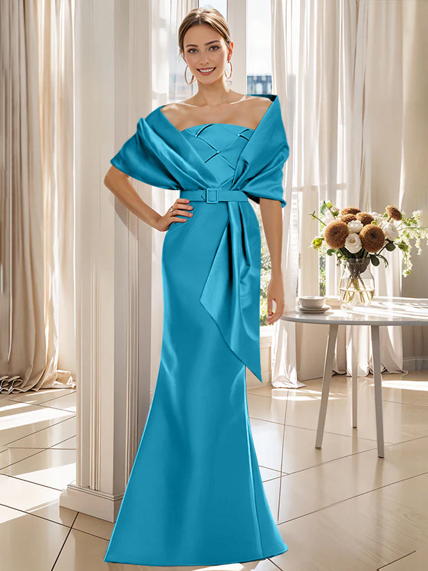 2 Piece Long Trumpet Dresses for Mother of the Bride & Groom with Wrap