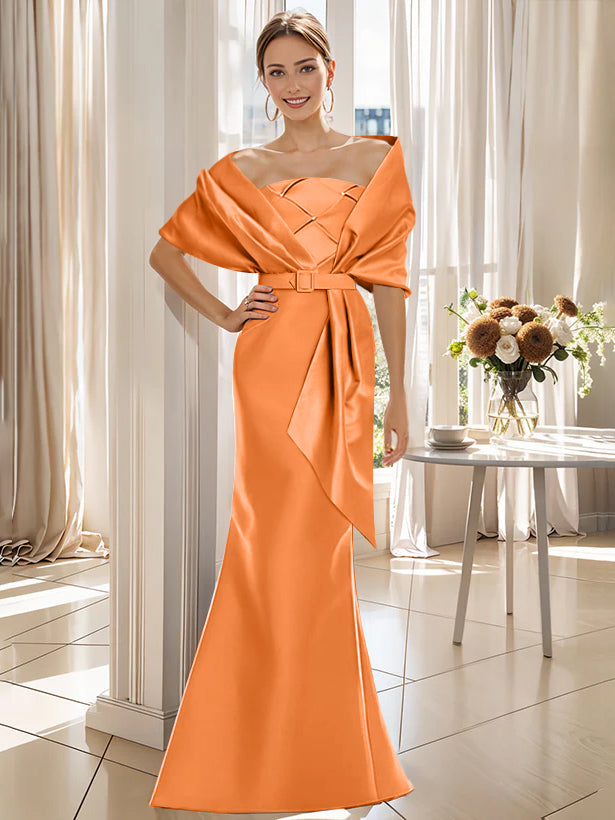 2 Piece Long Trumpet Dresses for Mother of the Bride & Groom with Wrap