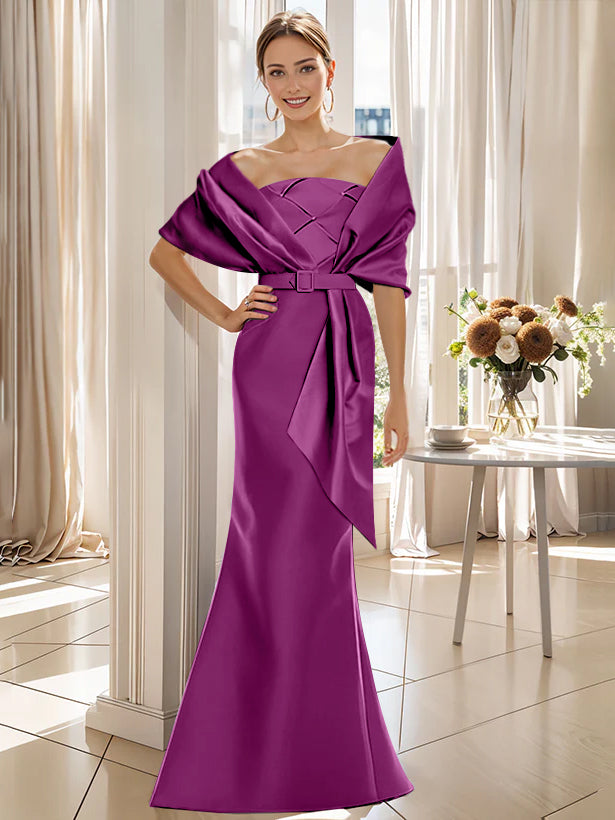 2 Piece Long Trumpet Dresses for Mother of the Bride & Groom with Wrap