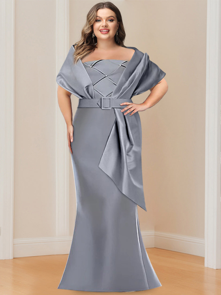 2 Piece Long Trumpet Dresses for Mother of the Bride & Groom with Wrap