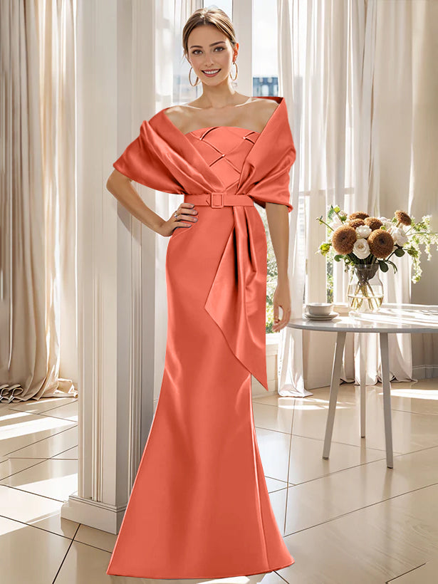 2 Piece Long Trumpet Dresses for Mother of the Bride & Groom with Wrap