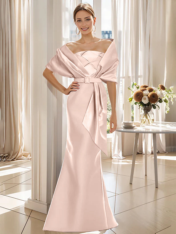 2 Piece Long Trumpet Dresses for Mother of the Bride & Groom with Wrap