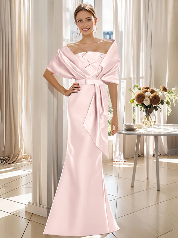 2 Piece Long Trumpet Dresses for Mother of the Bride & Groom with Wrap
