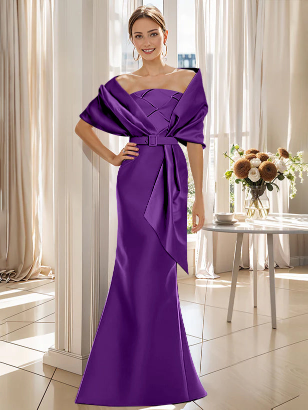 2 Piece Long Trumpet Dresses for Mother of the Bride & Groom with Wrap
