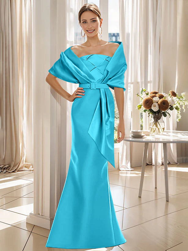 2 Piece Long Trumpet Dresses for Mother of the Bride & Groom with Wrap