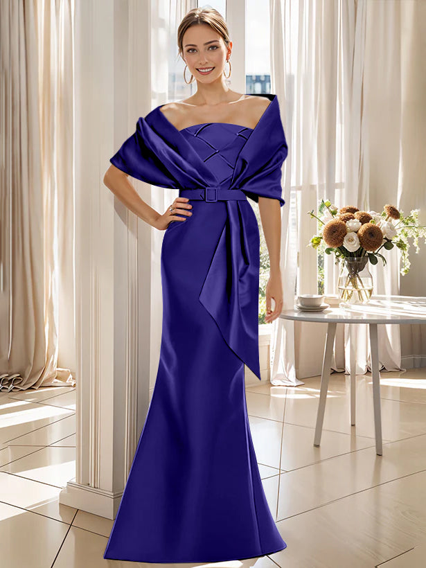 2 Piece Long Trumpet Dresses for Mother of the Bride & Groom with Wrap