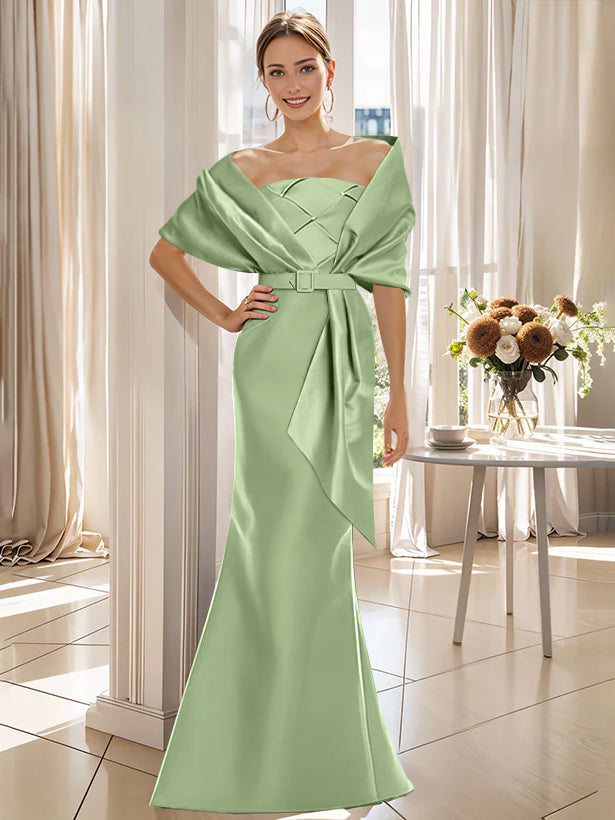 2 Piece Long Trumpet Dresses for Mother of the Bride & Groom with Wrap
