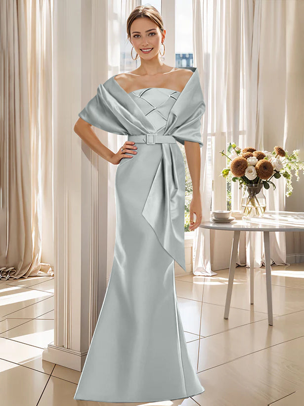 2 Piece Long Trumpet Dresses for Mother of the Bride & Groom with Wrap