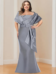 2 Piece Long Trumpet Dresses for Mother of the Bride & Groom with Wrap