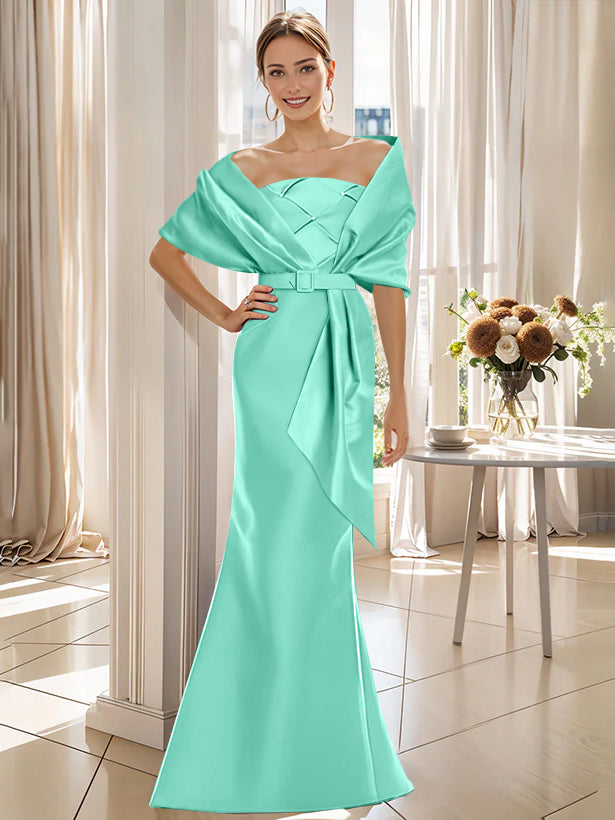 2 Piece Long Trumpet Dresses for Mother of the Bride & Groom with Wrap