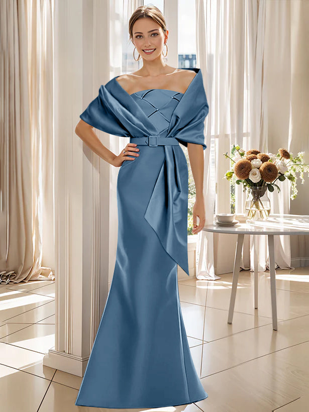 2 Piece Long Trumpet Dresses for Mother of the Bride & Groom with Wrap