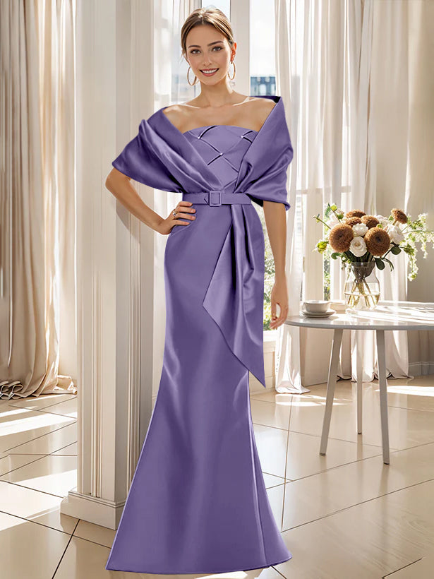 2 Piece Long Trumpet Dresses for Mother of the Bride & Groom with Wrap