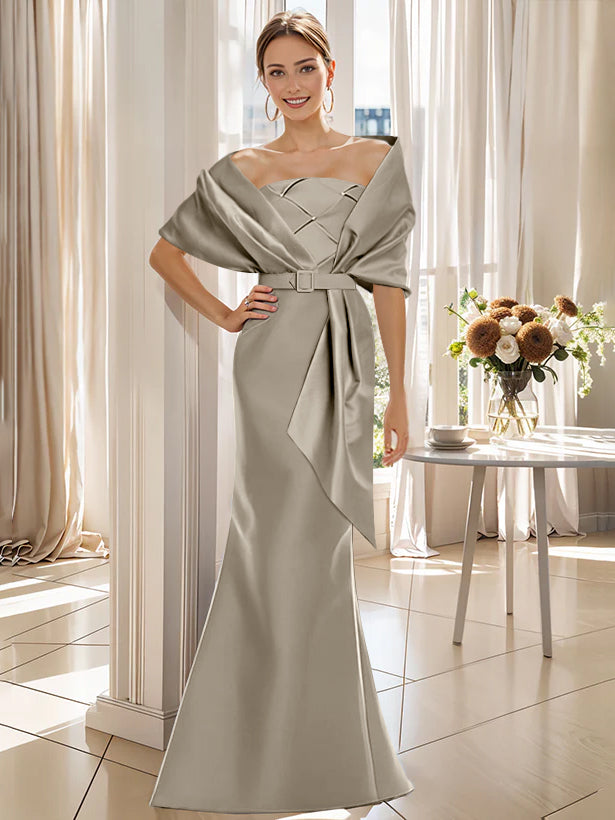 2 Piece Long Trumpet Dresses for Mother of the Bride & Groom with Wrap